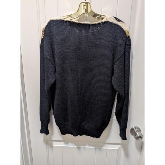 Vintage Dana Scott Womens L Sweater Black & Cream Gold Beads Party Holiday - Picture 6 of 8